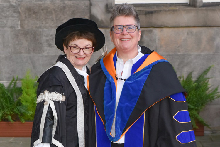 Professor Jo Sharp (right) with Principal Professor Dame Sally Mapstone FRSE